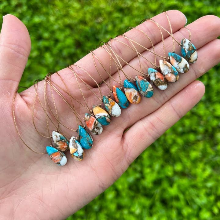 Merelani Designs – Colar pingente/pendente por atacado – Colar de lágrima turquesa de ostra de cobre4