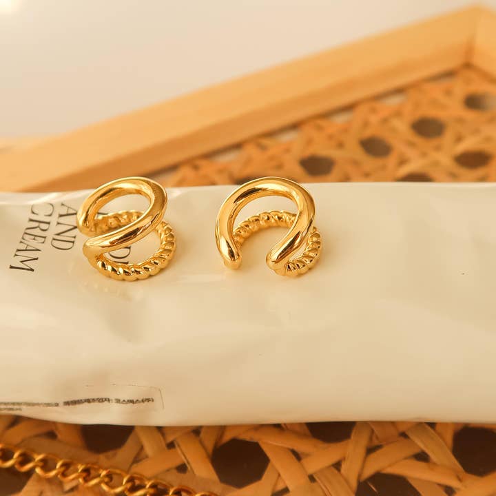 Lucas 18K Gold Non-Tarnish Braided Ear Cuff for wholesale on Faire2