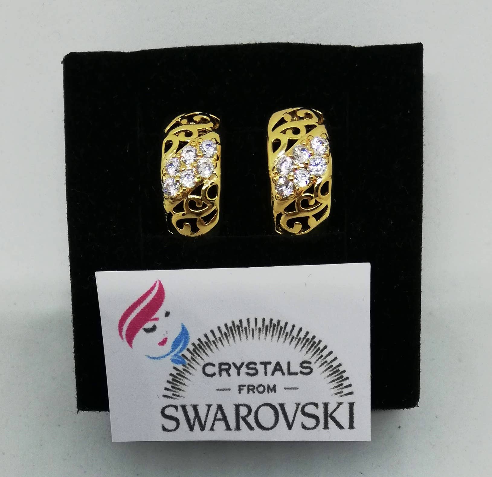 HTB - Wholesale Stud/Post Earrings - Yellow plated hoop earrings with Swarovski for women0