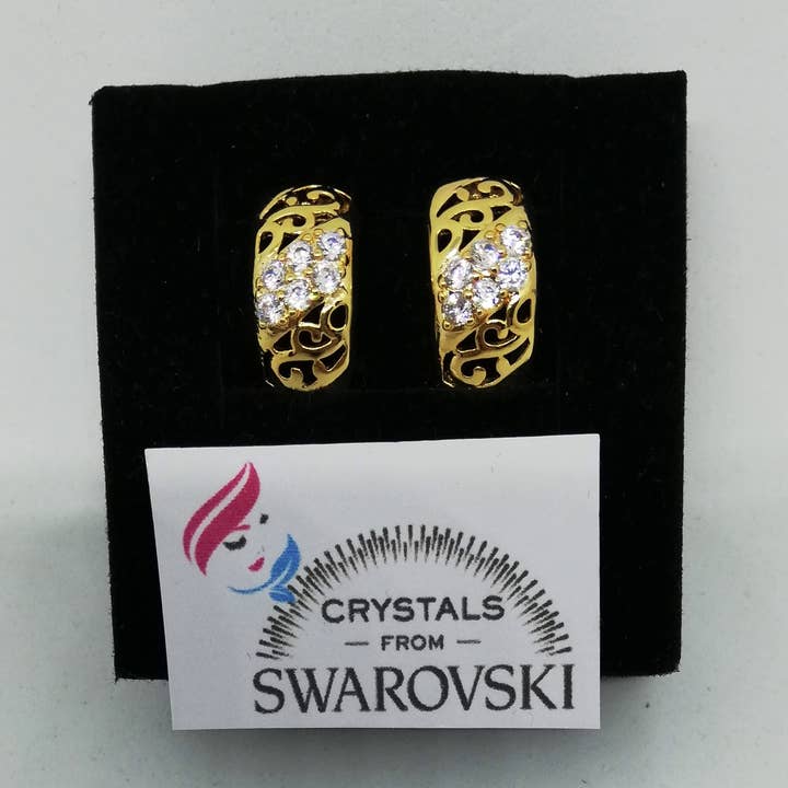 HTB - Wholesale Stud/Post Earrings - Yellow plated hoop earrings with Swarovski for women