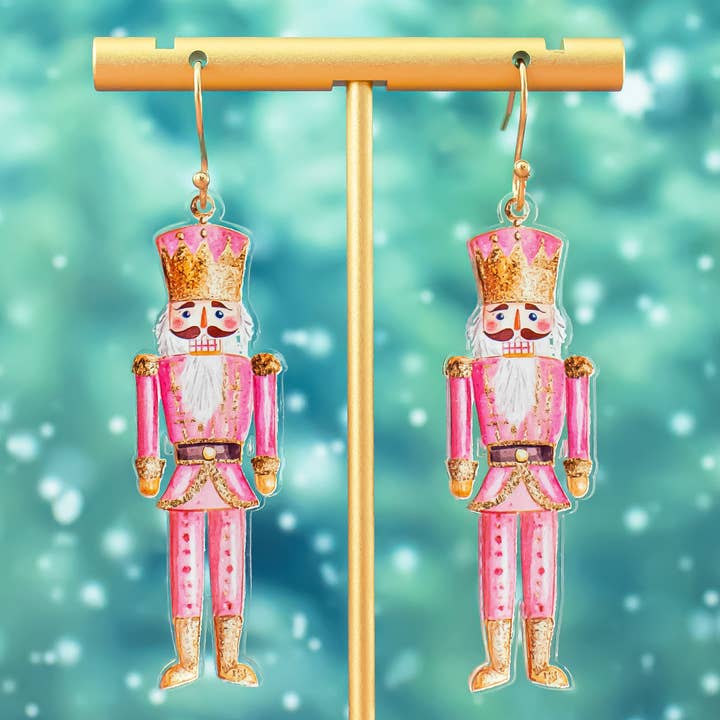 Momenti di Vita - Wholesale Dangle Earrings - Pink Nutcracker Earrings, Holiday Christmas Dangles