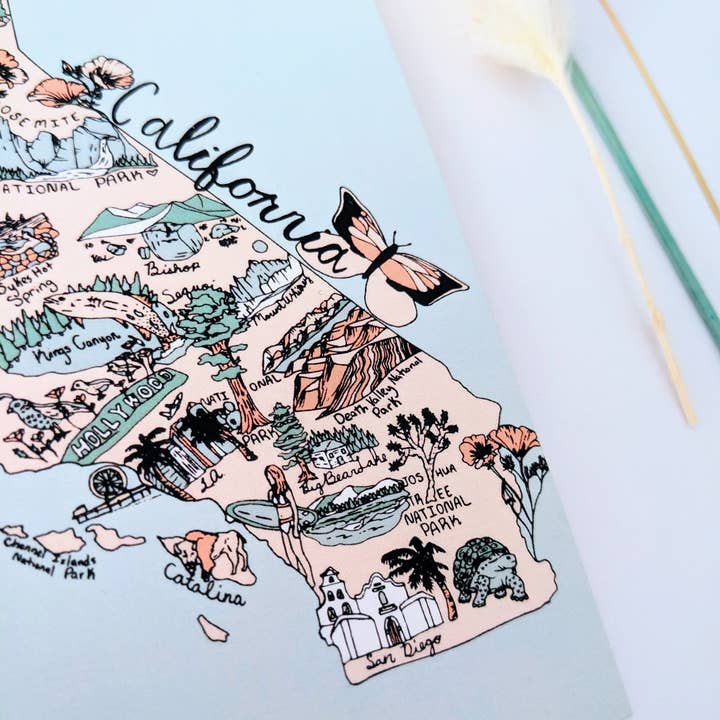 Mary Felker Art and Design - Wholesale Postcard - California postcard, California Souviner, California map art3