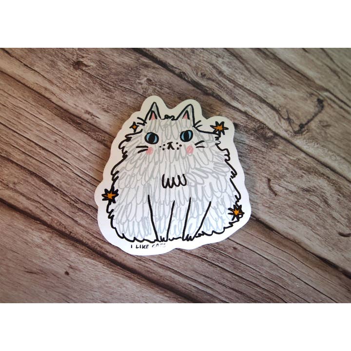 I LIKE CATS - Wholesale Sticker - Hairy Fluffy Cat Illustrated Vinyl Decal Sticker6