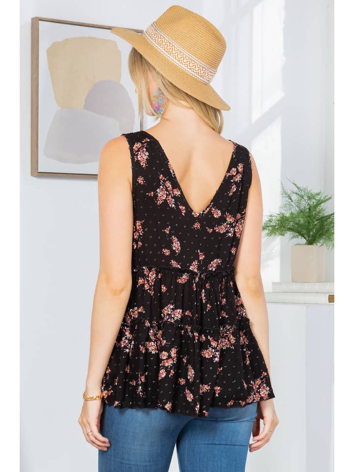 Noir Haut sans manches tissé à plusieurs niveaux en vente sur Faire5