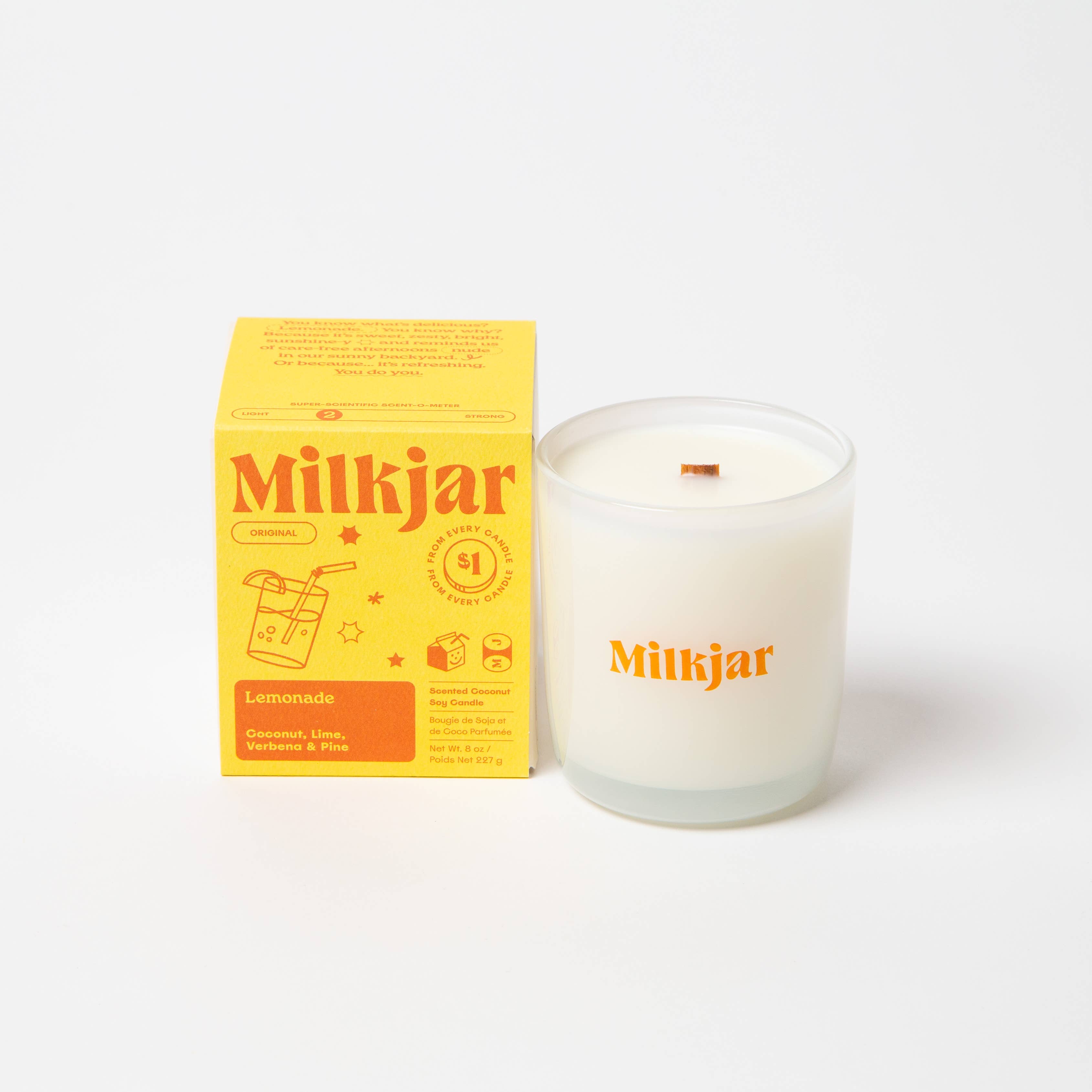 Milk Jar Candle Co. - Vente Bougie en bocal - Limonade - Bougie de soja de 8 oz à la noix de coco, au citron vert et au pin