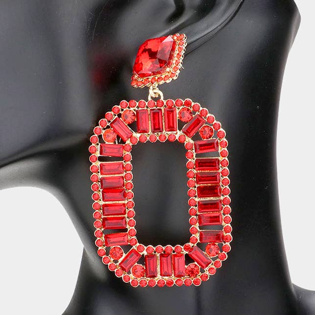 Brincos de Noite com Pendente de Octógono Aberto e Aglomerado de Pedras em Retângulo Arredondado por atacado de Sensibling Corp.