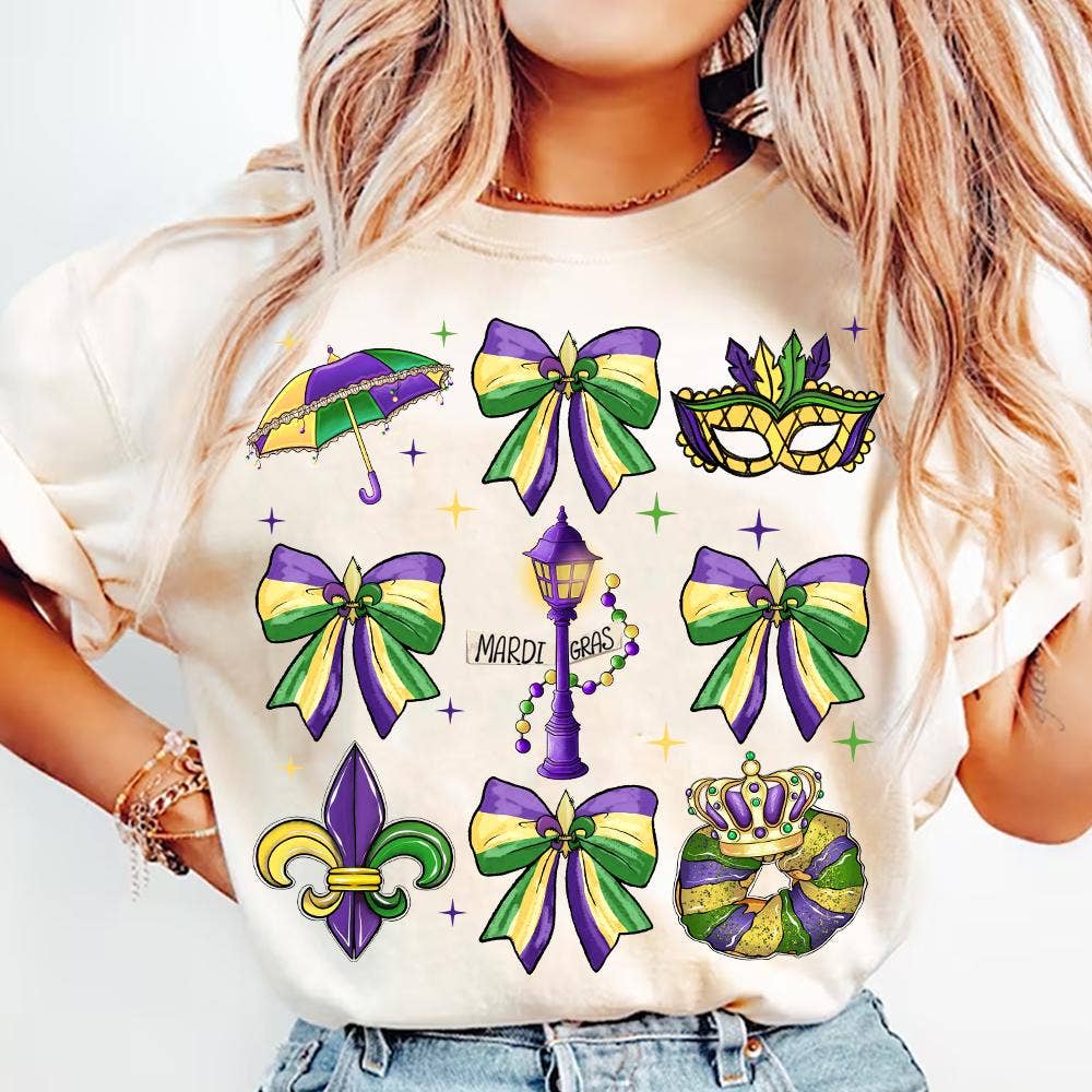 NVC Ecommerce LLC - Wholesale T-Shirt (Graphic) - Women's - Mardi Gras Bow T-Shirt, Fat Tuesday Sweatshirt, King Cake