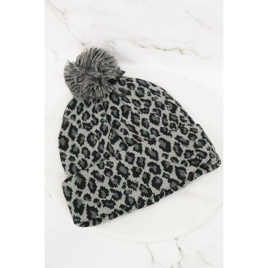 MIX COLOR Leopard Print Pom Pom Beanie for wholesale on Faire2