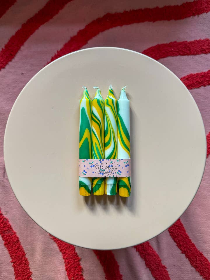 Candele Neon Dip Dye Set da 4 Verde & Giallo Marmorizzato – Decorazione Premium Tinta a Mano per la vendita all'ingrosso da parte di Wichtigedinge