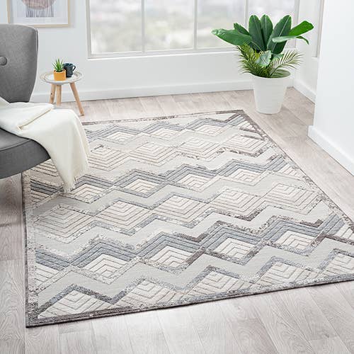 Light Blue Ivory Eastgate Chevron PET Yarn Indoor/Outdoor Area Rug for wholesale on Faire1