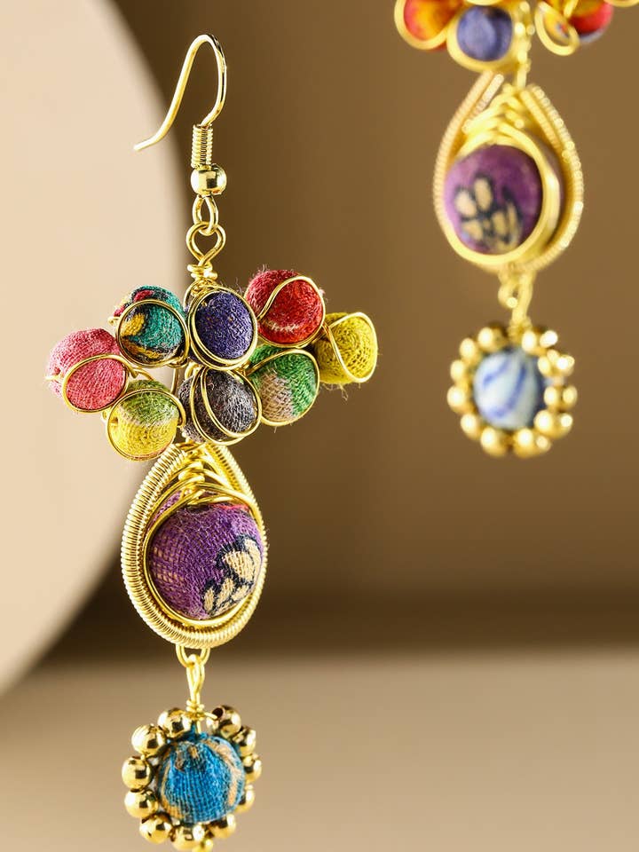 Handmade Descending Brass & Cotton Bead Earrings for wholesale by Urbanista