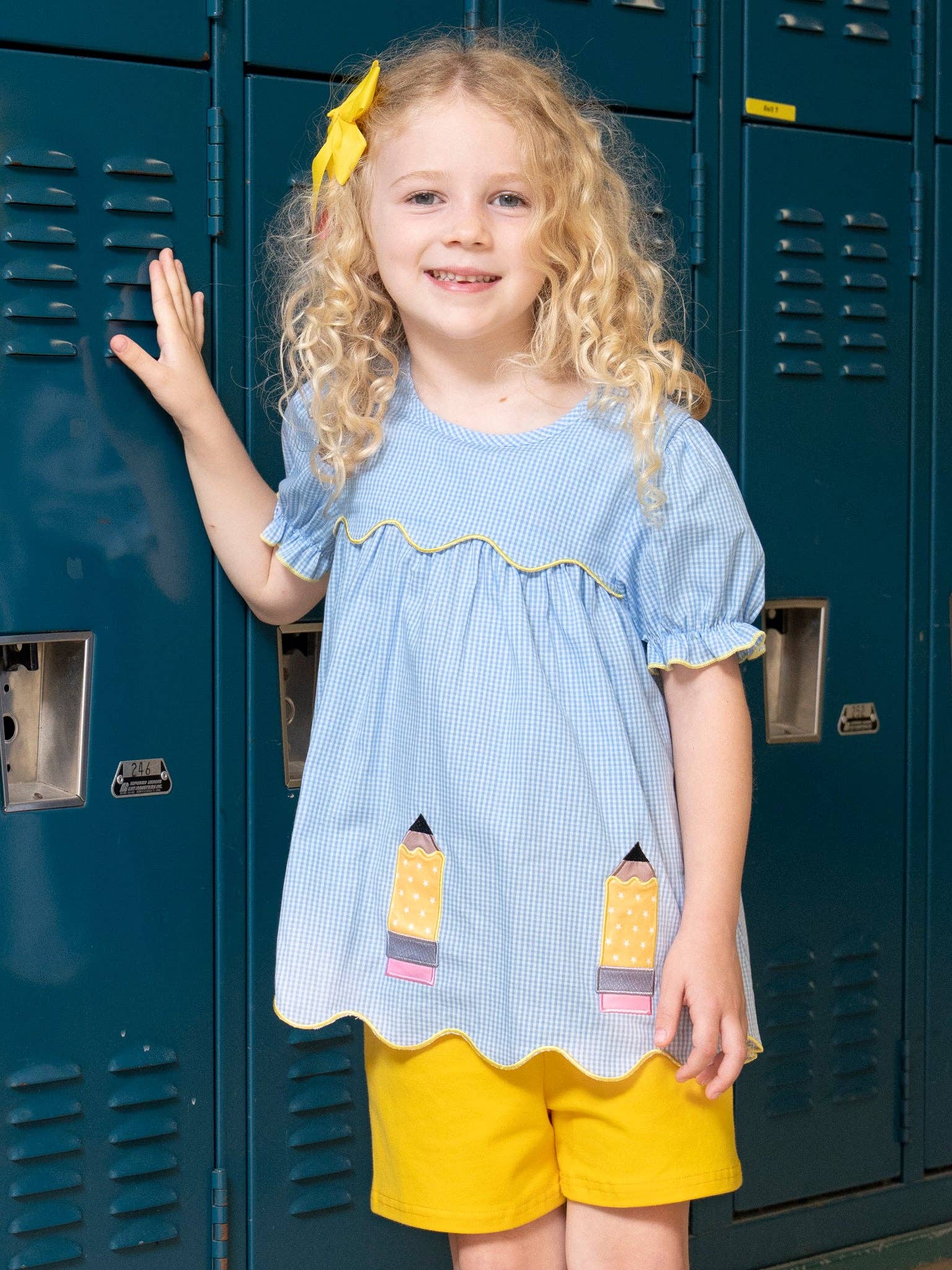 Marie Nicole Clothing - Wholesale Top & Short Set - Kids - Scallop Hem Embroidered Pencils Outfit7