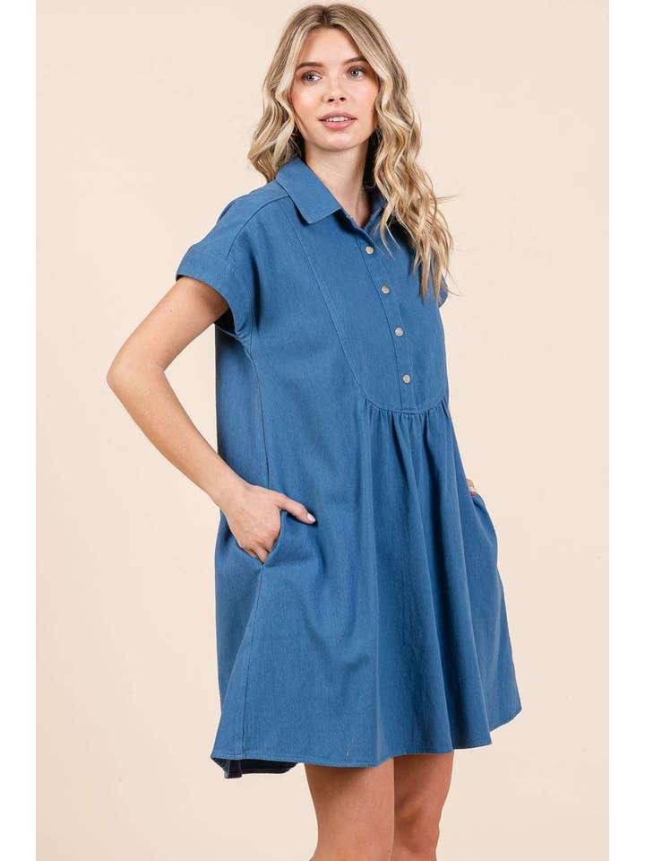 mittoshop - Wholesale Dress - Women's - TWILL SHORT SLEEVE COLLARED MINI DRESS