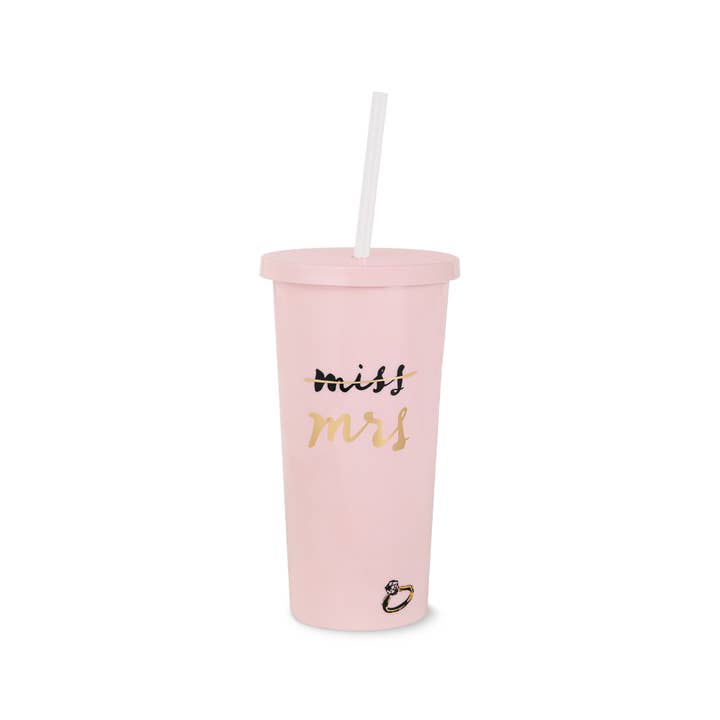 Kate Spade New York by Lifeguard Press - Wholesale Insulated Mug/Tumbler - Acrylic Tumbler with Straw, Miss to Mrs. (Blush)