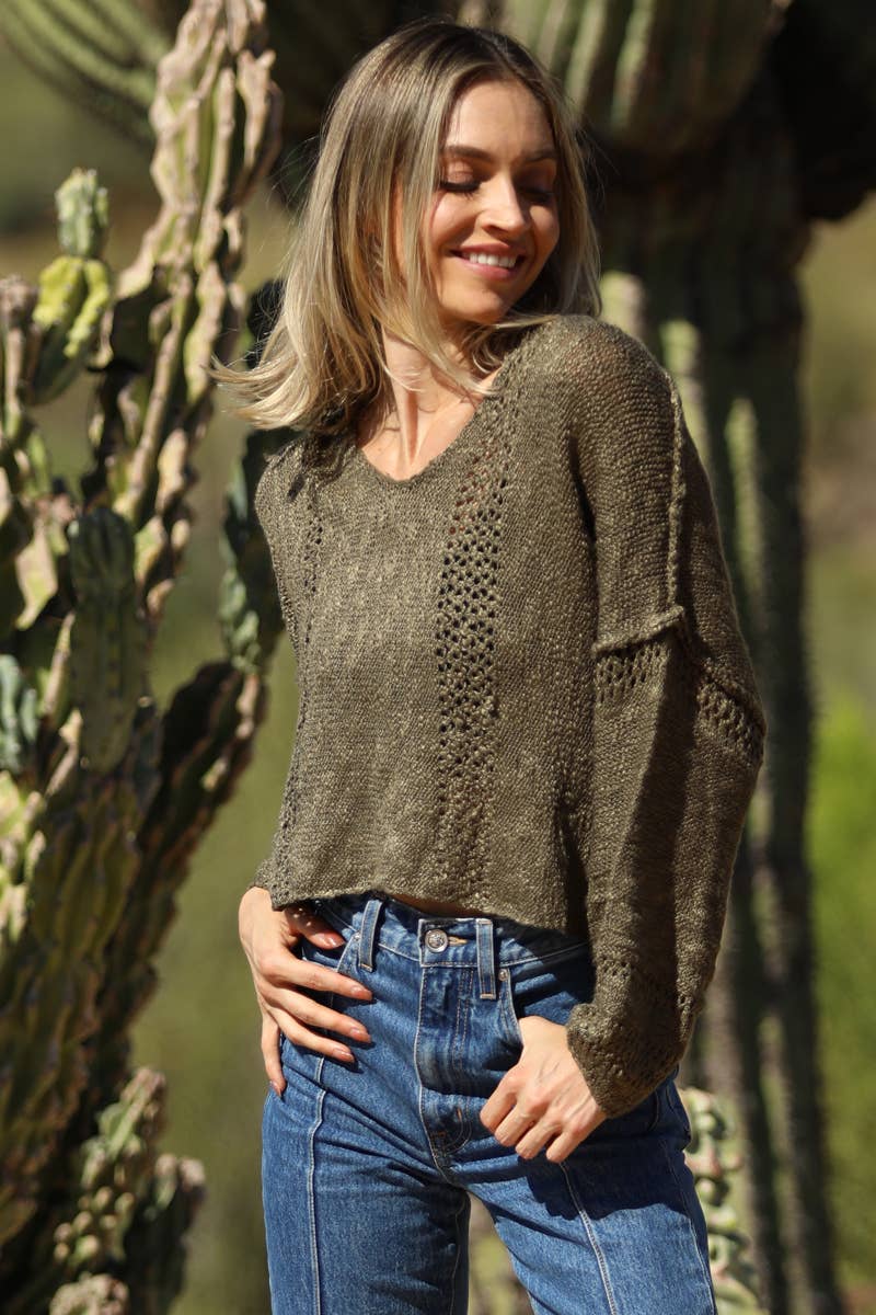 ANGIE - Wholesale Knit Sweater - Women's - XHE55-ASIS BEACHY LIGHT WEIGHT V NECK CROP PULLOVER SWEATER62