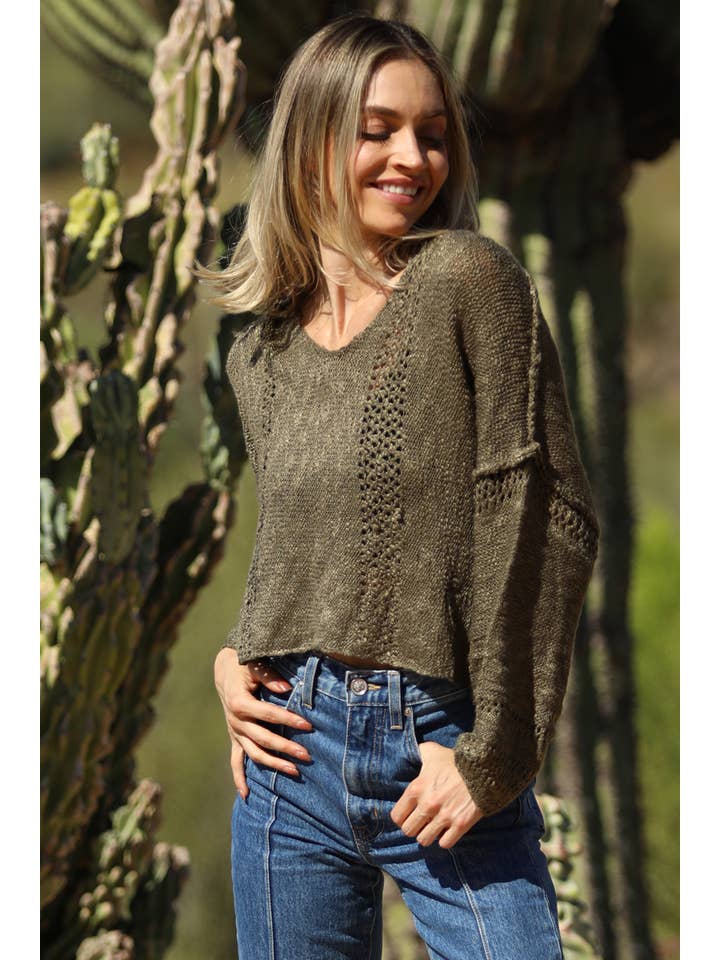 ANGIE - Vendita all'ingrosso Maglione tricot - Donna - Maglione leggero crop con scollo a V dallo stile beachy62