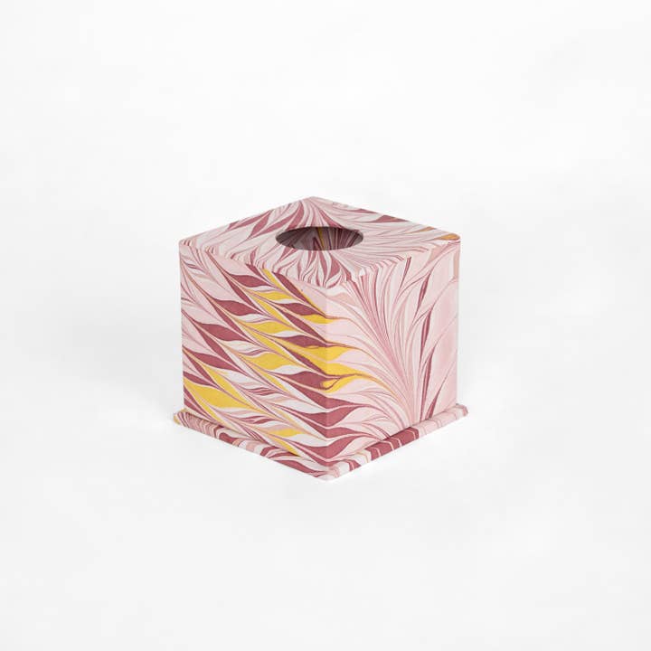 Craft Boat - Wholesale Tissue box - MARBLED LARGE TISSUE BOX - PINK FEATHER1