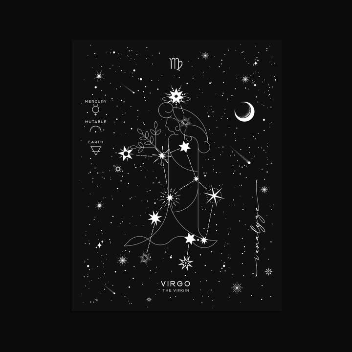 VIRGO ZODIAC Constellation Silver Foil Print for wholesale by VQ