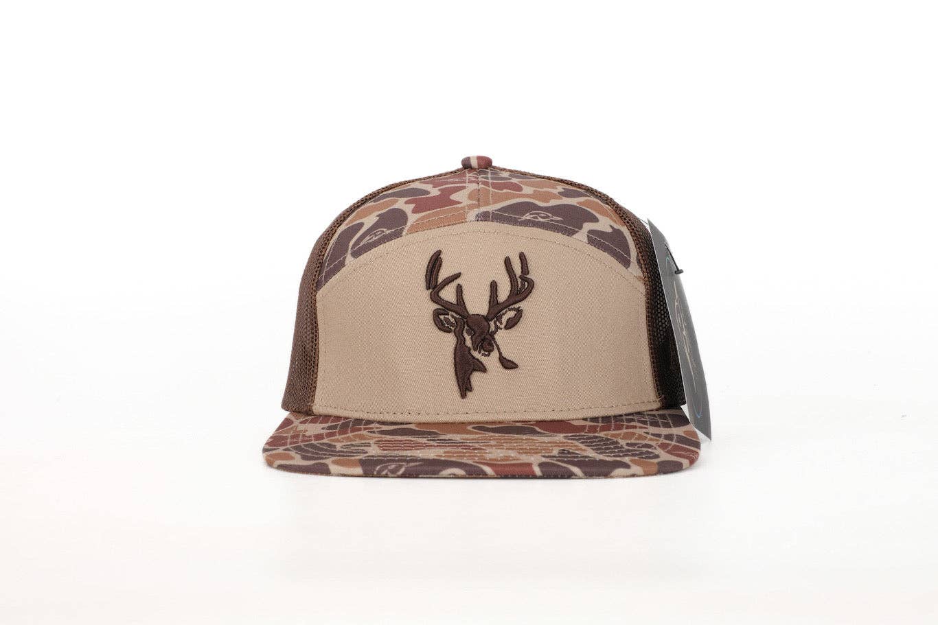 American Flyway Waterfowl - Wholesale Trucker Hat - Unisex - Youth 7 Panel Brown Old School 3 D Puff Deer Head w/ Brown Mesh1