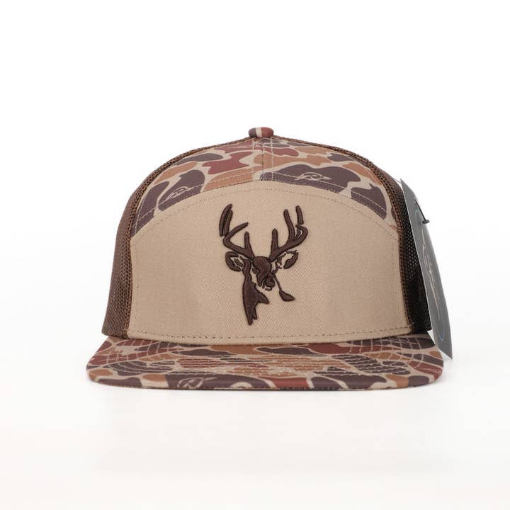 American Flyway Waterfowl - Vendita all'ingrosso Cappellino da camionista - Unisex - Testa di cervo Old School 3D marrone a 7 pannelli con rete marrone1