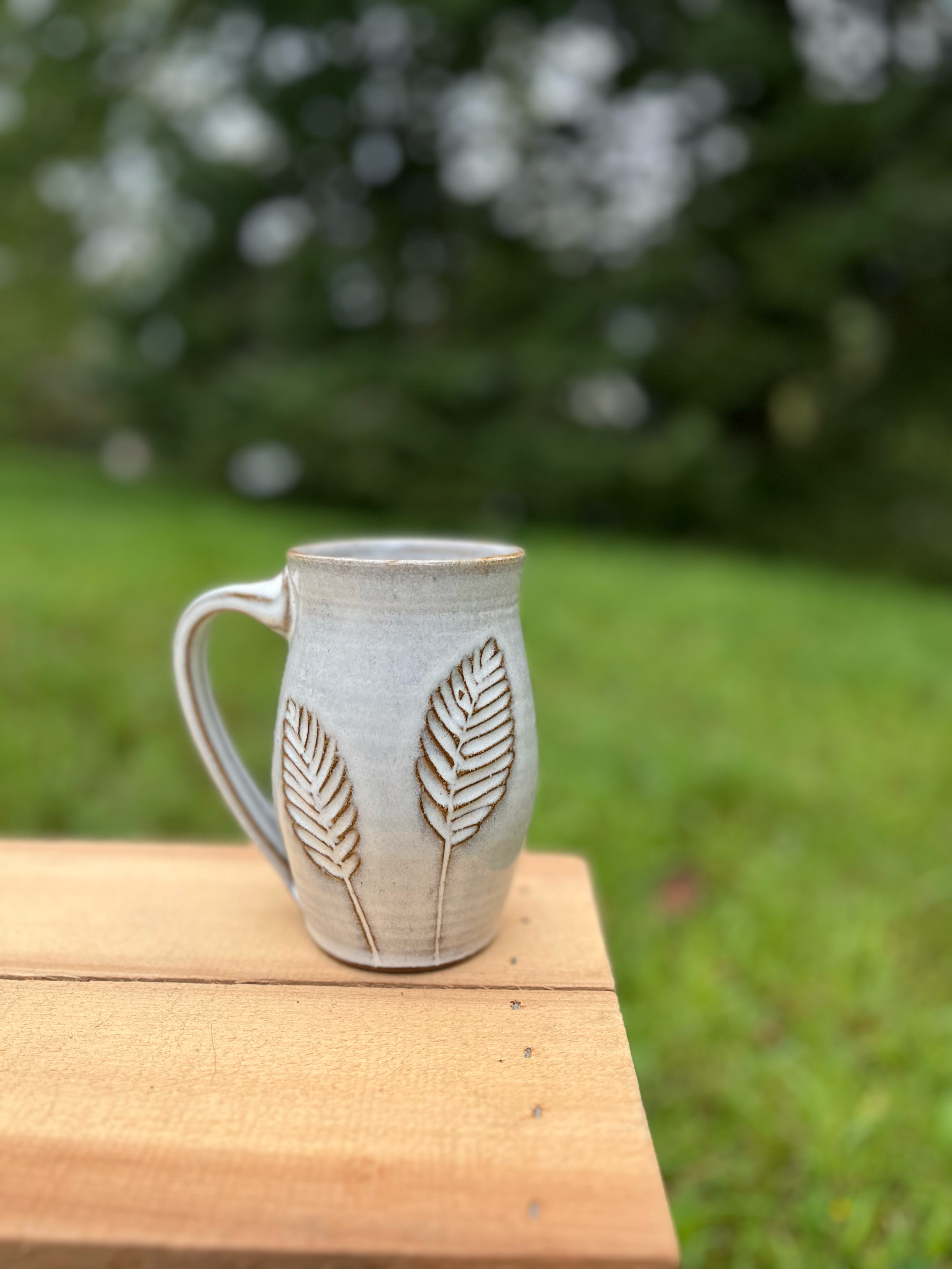 Uphill Pottery - Wholesale Coffee/Tea Cup - Carved Leaf Mug - Tapered0