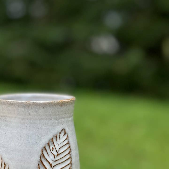 Uphill Pottery - Wholesale Coffee/Tea Cup - Carved Leaf Mug - Tapered0