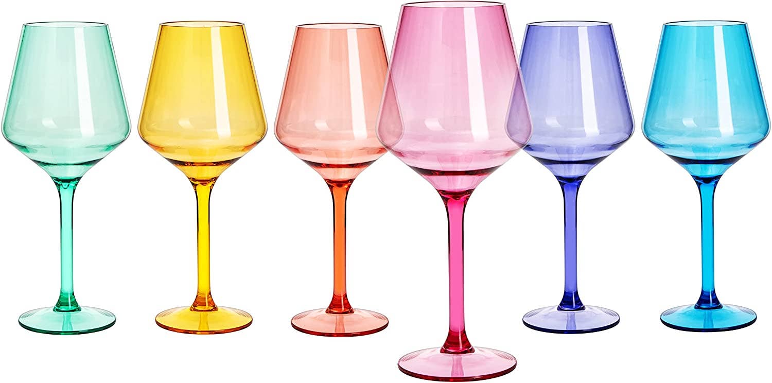 The Wine Savant /  Khen Glassware - Wholesale Wine Glass - Unbreakable Colored Stemmed Acrylic Wine Glasses Set of 61
