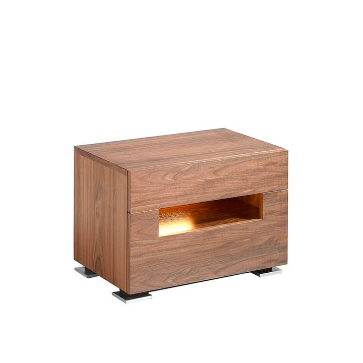 Table de chevet en bois plaqué noyer avec éclairage LED pour la vente par ANGEL CERDA