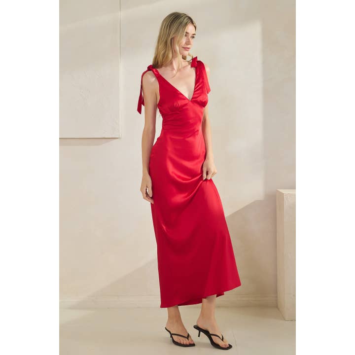 Honey Mango - Wholesale Dress - Women's - Satin Tie Shoulder Maxi Dress16