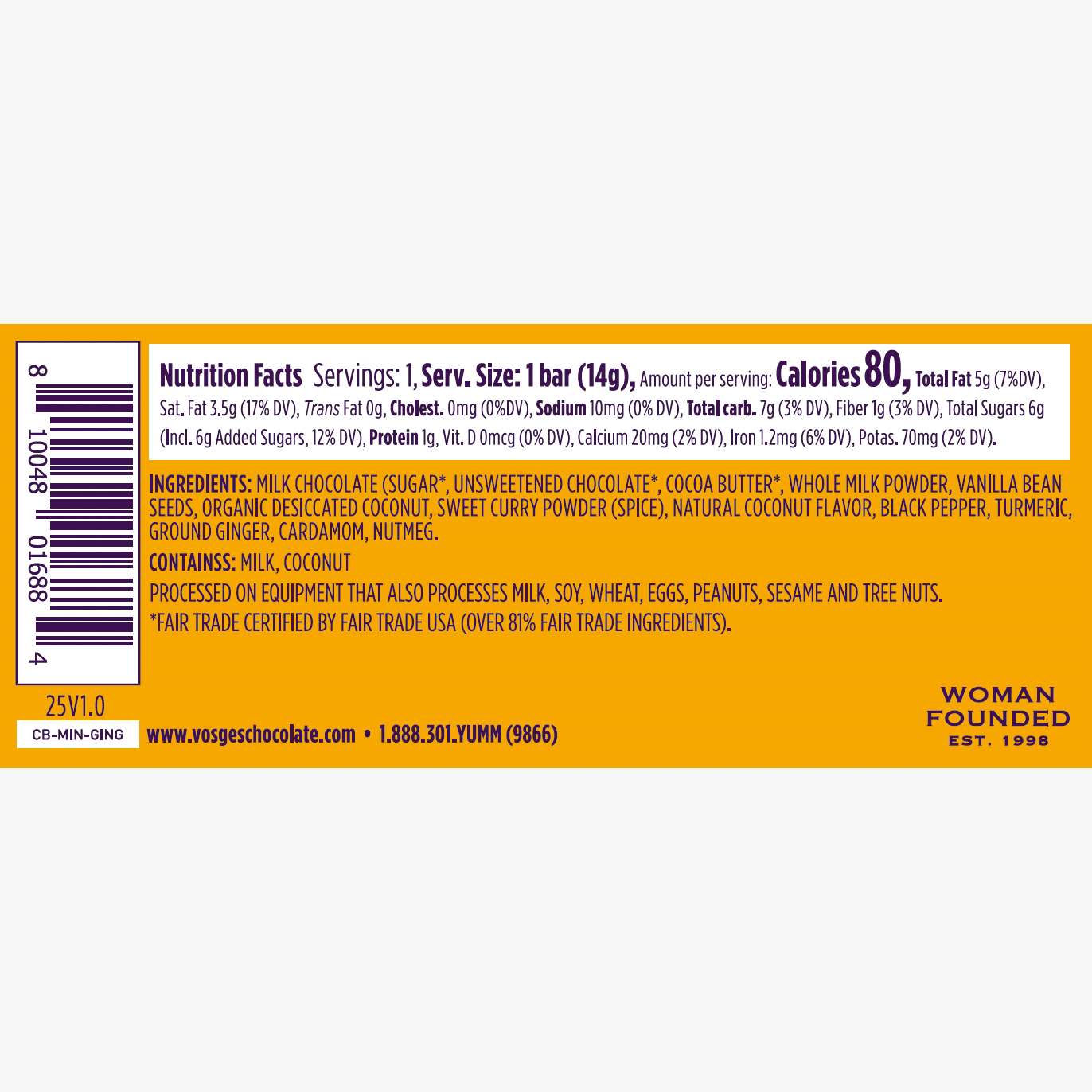 Vosges Haut-Chocolat - Wholesale Chocolate Bar - Mini Milk Chocolate Bar w/ Turmeric & Ginger - Gourmet1