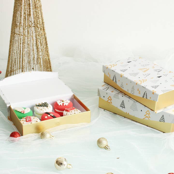 Gold Printed Holiday Pattern Flip Magnetic Box for wholesale by Elegant Design Supply