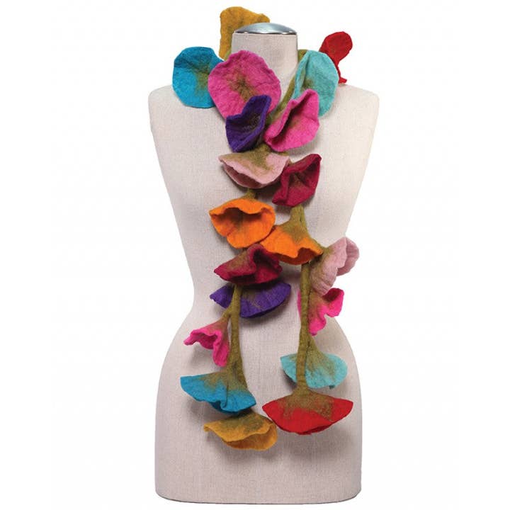 Felted flower scarves- Mixed Colors for wholesale by BNB Crafts Inc.