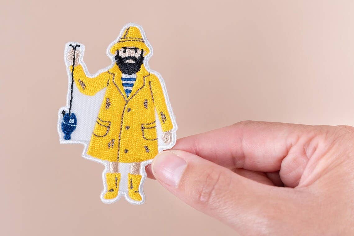 Field Trip Threads - Wholesale Patch - Old Salt Fisherman Patch Yellow Raincoat Embroidered Iron On1
