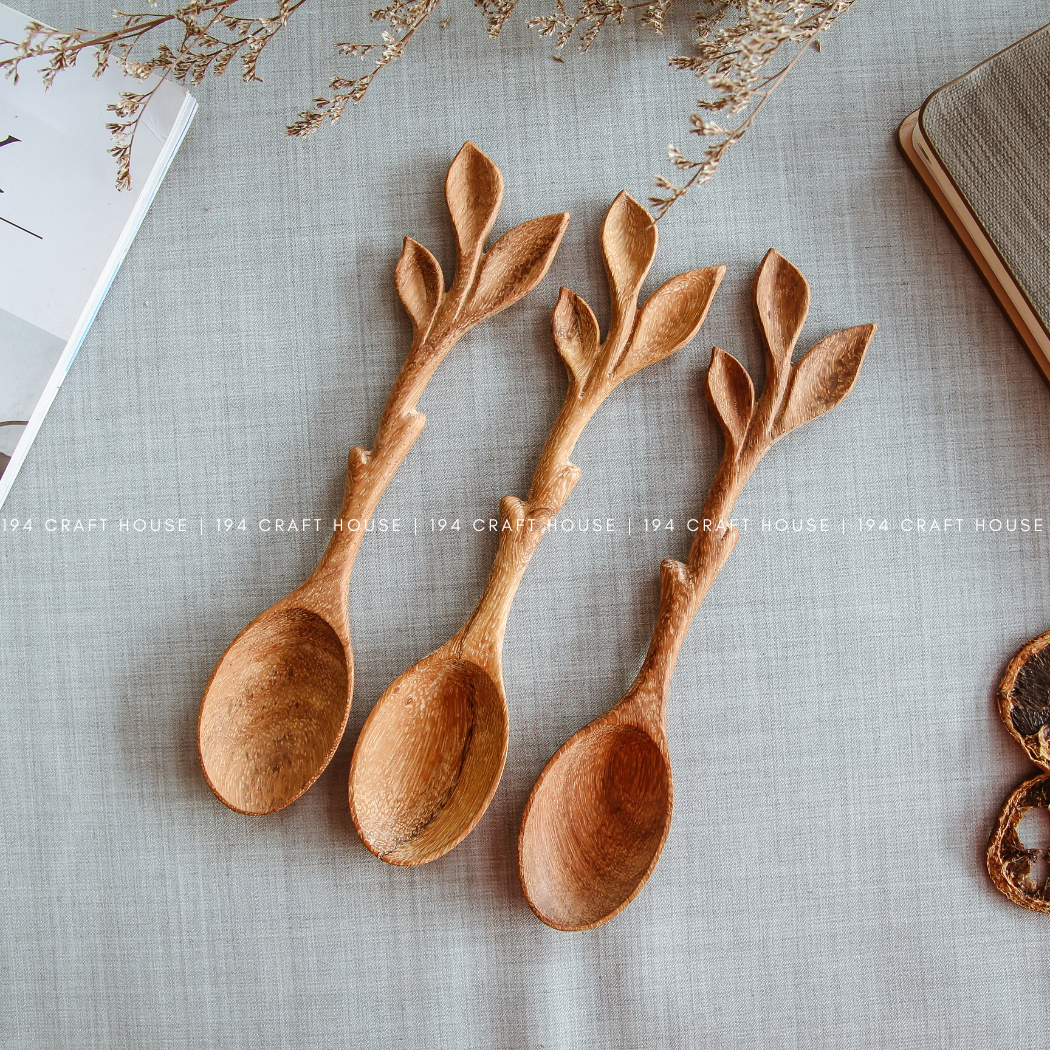 194 Craft House - Wholesale Serving Utensil - Artisan Leaf Handle Wooden Spoon - Kitchen Serving Utensils4