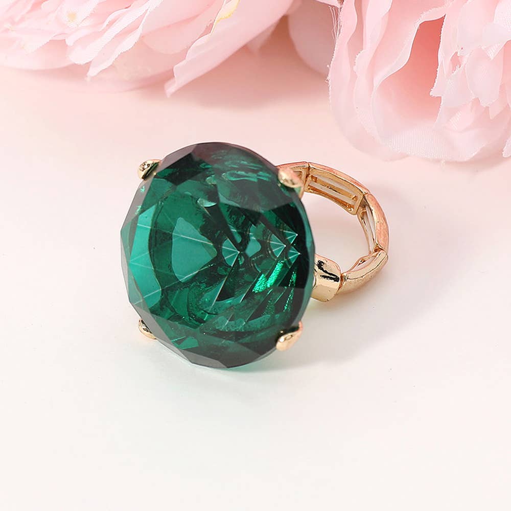 Sensibling Corp. - Venta al por mayor Anillos grandes/de cóctel - Anillo elástico con piedra de vidrio redonda de corte diamante de gran tamaño1