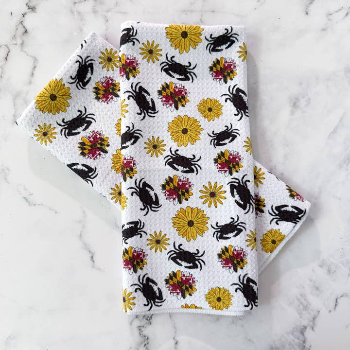 Jami Creates - Wholesale Tea Towel - Maryland Flower & Crab Patterned Waffle Kitchen Dish Towel3