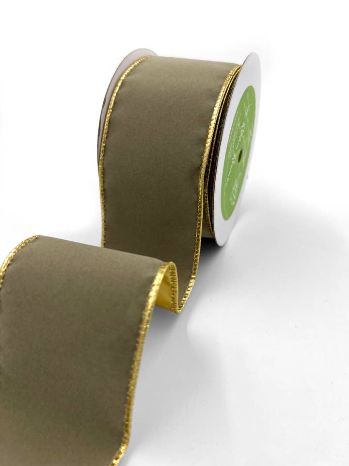 2.5" Gray Velvet Reversible Gold Wired Ribbon for wholesale by May Arts Ribbon