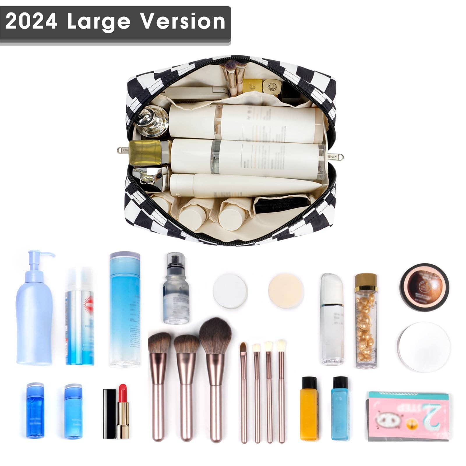 wandf - Wholesale Makeup/Cosmetic Bag - Checkered Makeup Bag Travel Cosmetic Bag Organizer Toiletry16