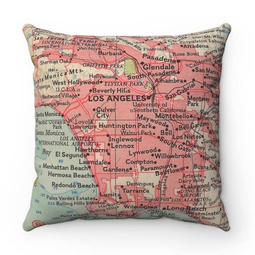 Los Angeles California Map Pillow – 18" Square Throw Pillow for wholesale by Daisy Mae Designs