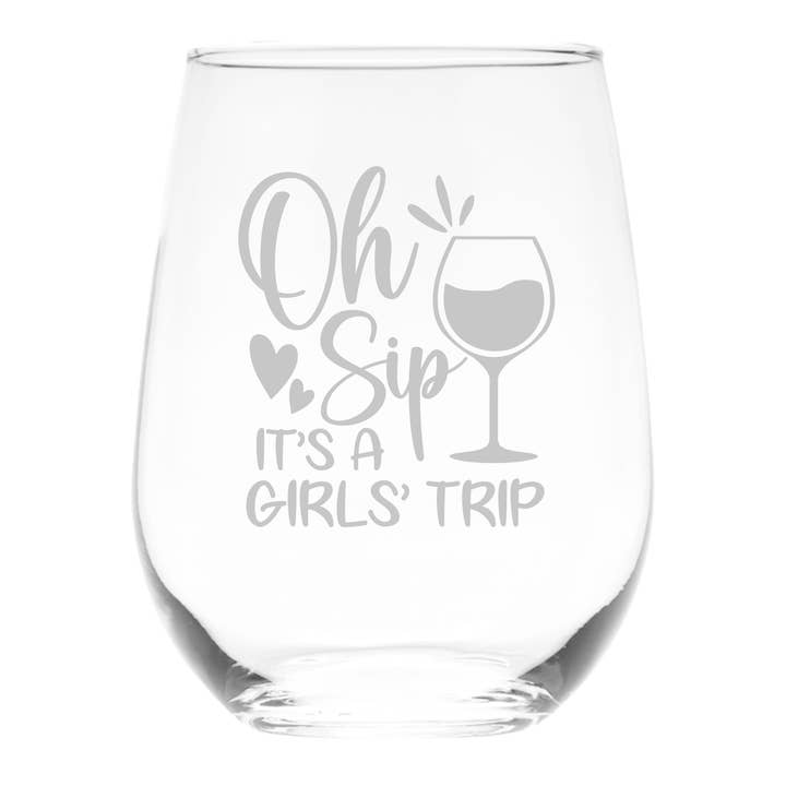 Oh Sip It's a Girl's Trip Stemless Wine Glass, 17 oz for wholesale by C&M Personal Gifts
