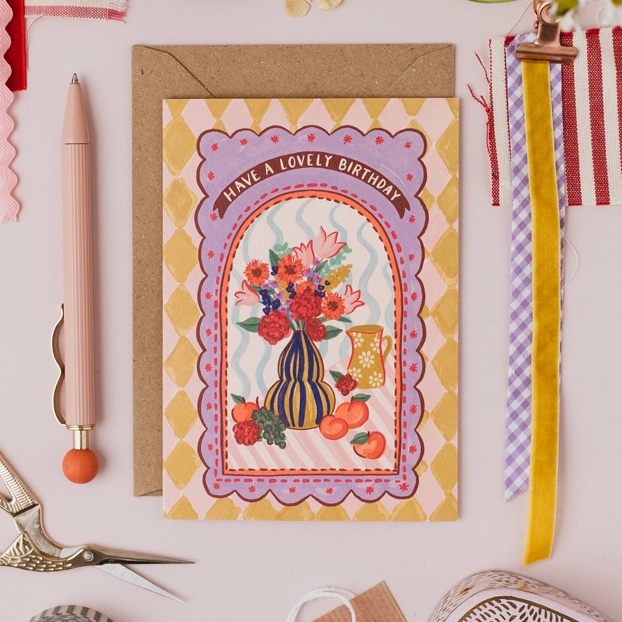 Jessie Maeve Studio - Wholesale Birthday Card - Lovely Birthday Card - Maximalist Fruit & Flowers Still Life2