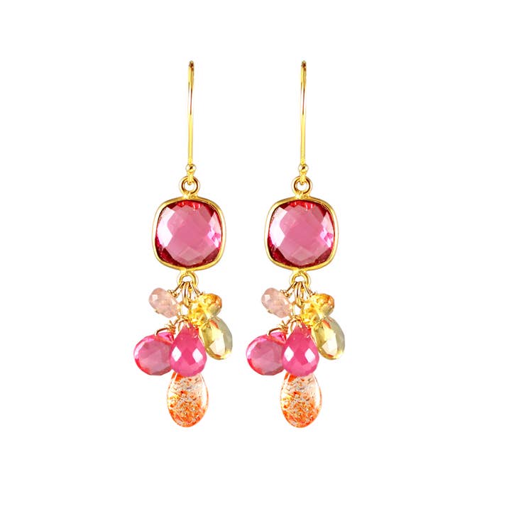 E-3996 QUARTZ, SUNSTONE, CORAL, CITRINE, SAPPHIRE EARRINGS for wholesale by Alicia Van Fleteren Jewelry Design