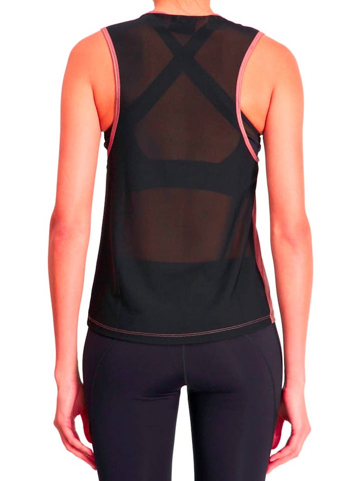 Muscle Tank - Rose w Black Mesh Back for wholesale on Faire1