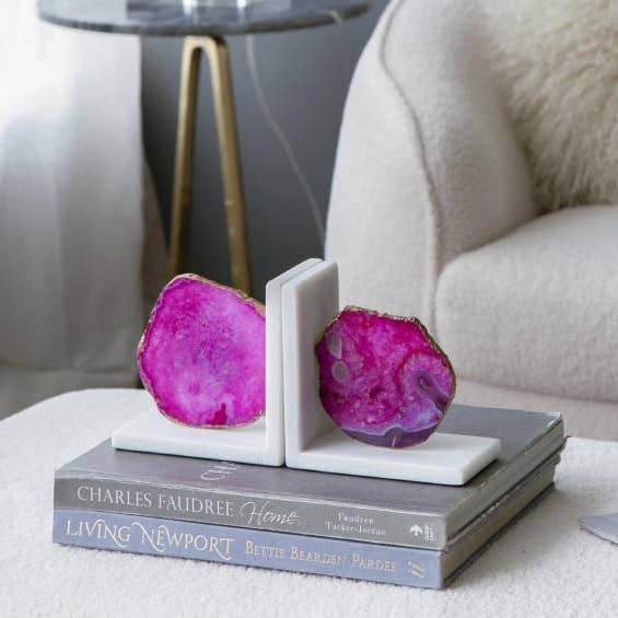 A&B Home Group Inc. - Wholesale Bookend - S/2 5.5x3x5.5" Polished Pink Agate and Marble Bookends1