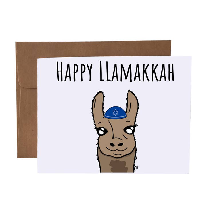 Happy Llamakkah | Llama Hanukkah Pun Greeting Card for wholesale by SKP ink