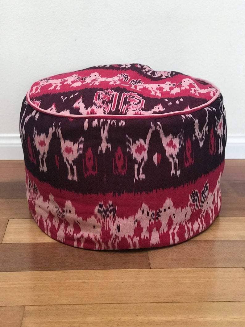 Kasih Co-op - Wholesale Pouf - Round Ikat Pouf Ottoman, Cover Only with No Insert.2