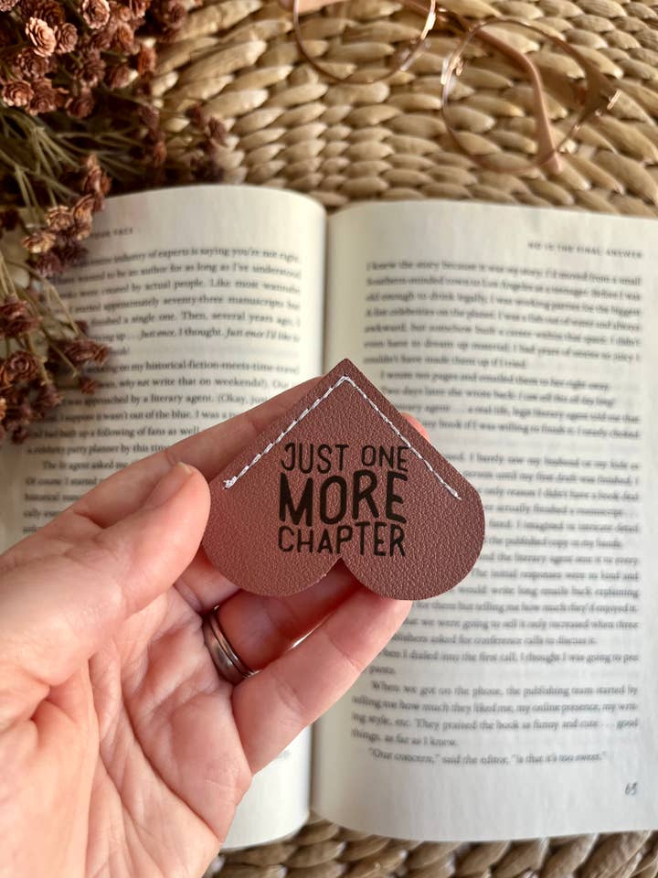 Just One More Chapter Leather Heart Bookmark Ear for wholesale by Rustic Raleigh