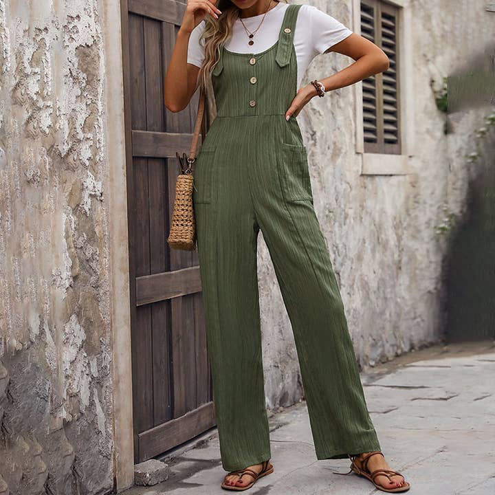 Green Casual texture of loose pleated overalls for wholesale on Faire