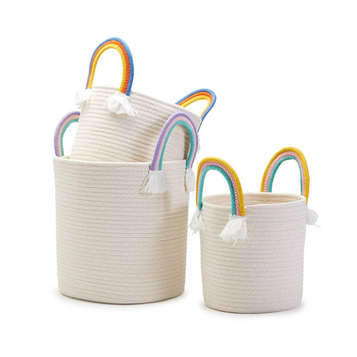 Set of 3 Rainbow Handle Rope Baskets Includes 3 Sizes for wholesale by Cupcakes & Cartwheels by Two's Company