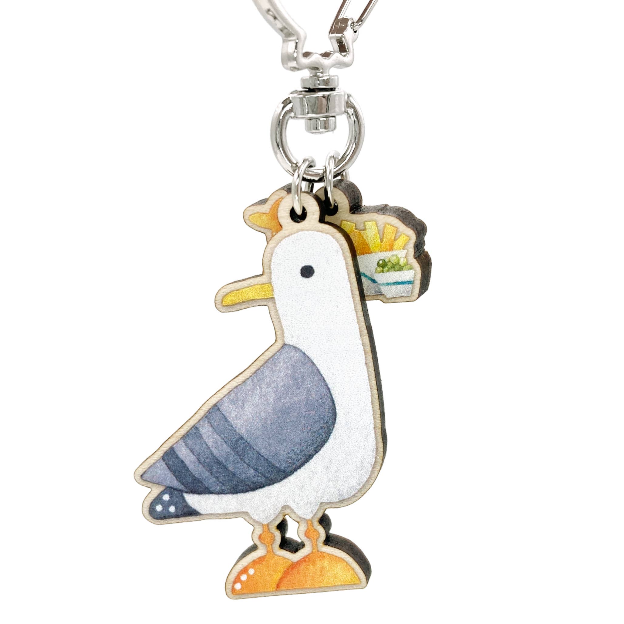 East Neuk Beach Crafts – wholesale Keychain – Unisex – Seagull Keyring - Fish and Chips - Wooden Seaside Gifts1
